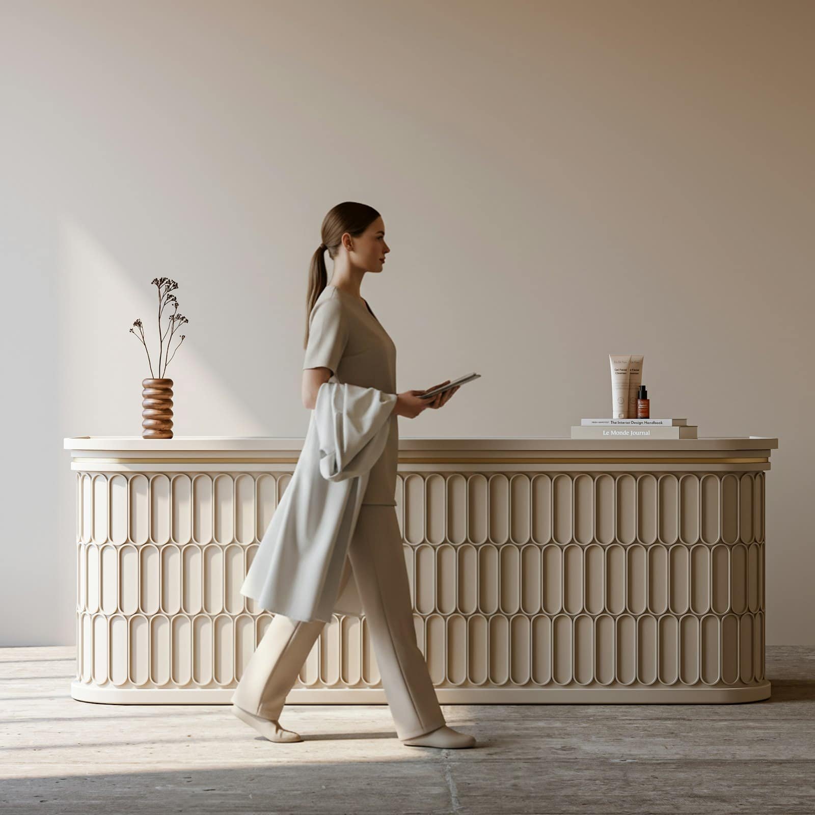 Warm minimalist reception area of IAVE Beauty & Co. in Marikina