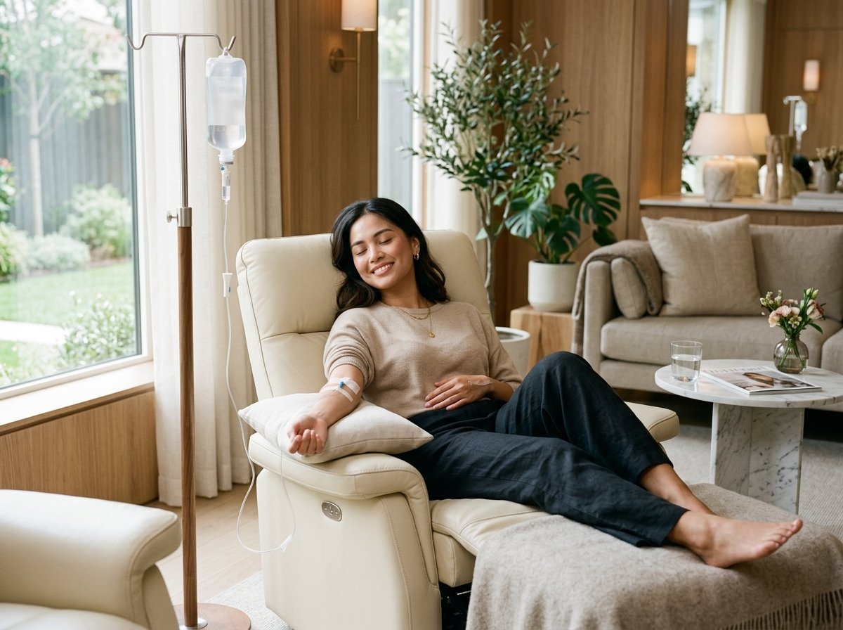 Comfortable IV therapy lounge chair with drip stand